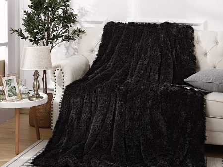 Beglad Super Soft Shaggy Throw Blankets, Cozy Long Plush Fuzzy Faux Fur Bed Throw, Fluffy Luxury Sherpa Fleece Blanket for Bedroom Living Room, 50x60 inch, Black Discount