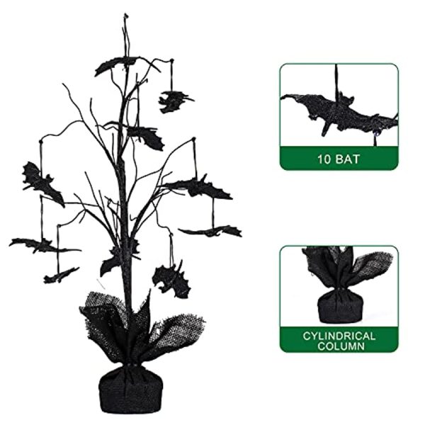 Poptrend  Halloween Black Spooky Tree Glittered with 10 Pcs Bat Decorations for Halloween Decoration Indoor Decoration For Sale