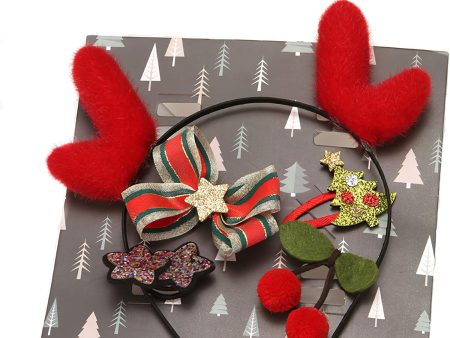 Randofu Christmas Hair Accessories, Santa Antlers Headband Hair Clips Hair Tie for Kids Girl Gift Discount