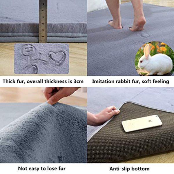 Wondo Area Rug Large Shaggy Rug Fluffy Imitation Rabbit Fur Floor Carpet Soft and Non-slip with 3m Nano Adhesive Tape for Living Room Dining Room Bedroom Kids Room Grey 140x200cm Cheap