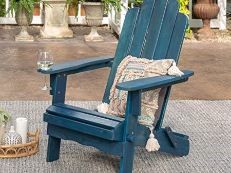 WestinTrends Sullivan Classic Solid Acacia Wood Outdoor Folding Adirondack Chair, 38 Inch, Navy Blue Wash Supply