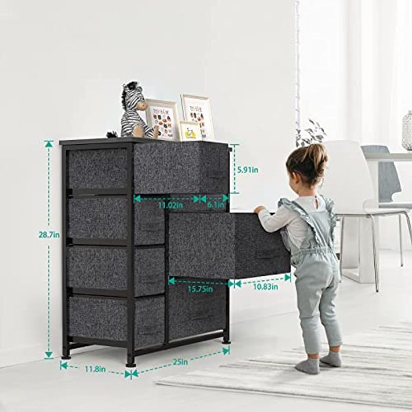 FURNINXS Storage Tower with 7 Drawers Fabric Dresser Drawer Organizer for Bedroom with Steel Frame, Wood Top, Easy Pull Drawer for Closet, Hallway, Entryway, Nursery Room by FURNINXS (Black) Cheap