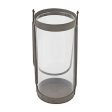 WAYNEWON Industrial Glass Cylinder Hurricane Candle Lantern with Rustic Zinc Metal Frame and Handle, Gray Cheap