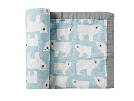 Monfish Baby Toddler Blanket- Large, Ultra-Soft Polar Bear Blanket for Boys- 100% Cotton Baby Everything Blanket-Two Layer Stroller Blanket (Blue Polar Bear) Cheap