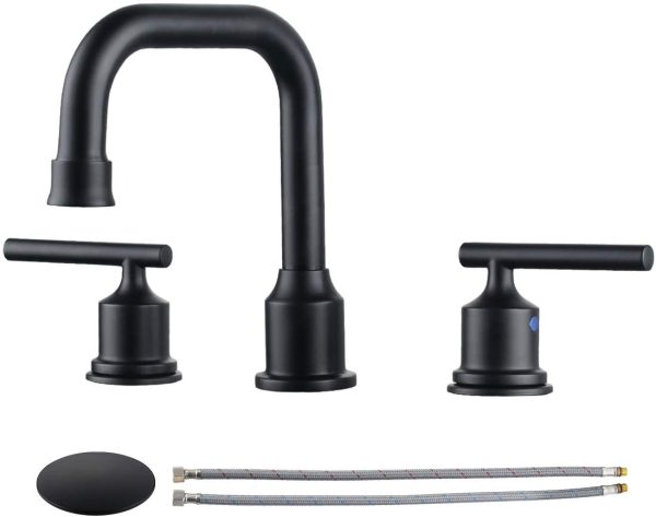 WOWOW Two Handles Widespread 8 inch Bathroom Faucet Black 3 Pieces Basin Faucets 360 Degree Swivel Spout Lavatory Sink Faucet Online now