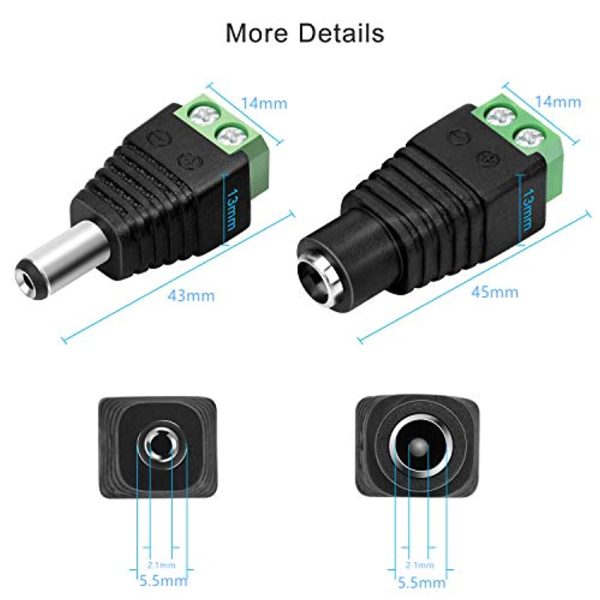 MUXYH 12 Pairs 12V Male & Female 2.1x5.5MM DC Power Jack Plug Adapter Connector for CCTV Security Camera Sale