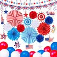 Moon Boat  66PCS 4th Fourth of July Decorations Set - Patriotic Paper Fans+Tissue Pom Poms+Star Streamer+American Flag Banner Garland+Hang Swirls+Balloons Cheap