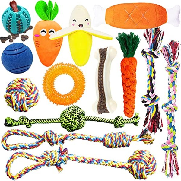 MLCINI Puppy Toys Dog Toys Puppy Toys for Teething Puppy Chew Toys Plush Dog Squeaky Toys Dog Rope Toy Nylon Dog Bone IQ Treat Ball Small Dog Chew Toys 14 Pack with Bonus Storage Bag Online now