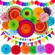 Moon Boat 35PCS Fiesta Paper Fan Party Decorations Set - Cinco De Mayo Pom Poms,Pennant,Garland String,Banner,Hanging Swirls Decor Supplies Fashion