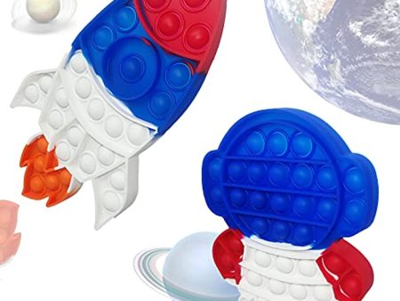 LANZIMOOD 2 Packs Pop Fidget Sensory Toys,Stress Relief Silicone Pressure Relieving Toys for Children and Adults（Astronauts & Rocket） Cheap