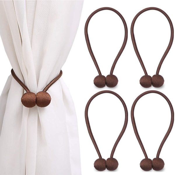 NZQXJXZ Curtain Tiebacks Magnetic, Drape Holders Holdbacks Decorative Weave Rope Clips Window Sheer Blackout Panels Home Office, Chocolate (Pack of 6) Hot on Sale