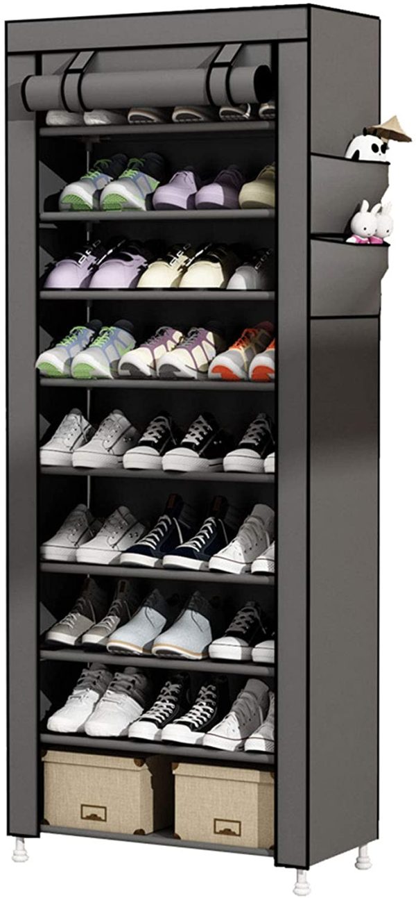 UDEAR 9 Tier Shoe Rack with Dustproof Cover Shoe Shelf Storage Organizer Black Supply