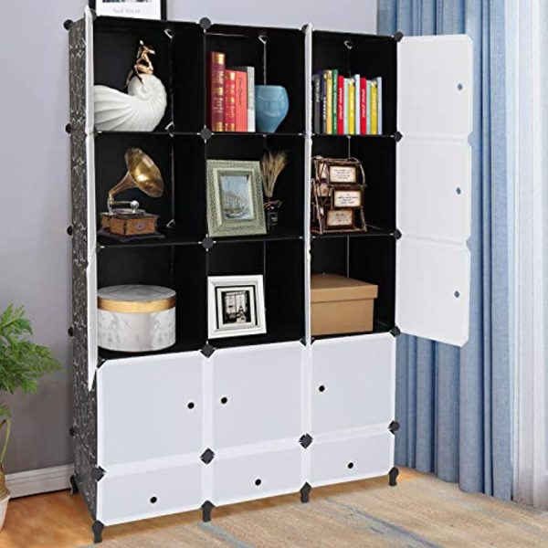 VINGLI Cube Storage Organizer, Plastic Closet Cabinet, DIY Plastic Modular Book Shelf Unit, Cube Shelves with Doors and Hanging Rods,12 Cubes on Sale