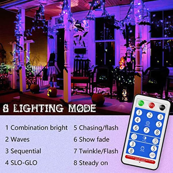 MagicLux Tech Solar Halloween String Lights Outdoor - 72FT 200LED Solar Powered Purple String Lights Waterproof 8 Modes for Halloween, Christmas Tree, Party, Patio For Sale