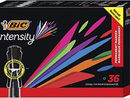 BIC Intensity Permanent Marker, Tank style, Chisel Tip - Box of 36 Black Markers Cheap