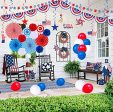 Moon Boat  66PCS 4th Fourth of July Decorations Set - Patriotic Paper Fans+Tissue Pom Poms+Star Streamer+American Flag Banner Garland+Hang Swirls+Balloons Cheap