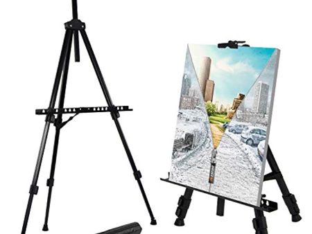 T-Sign 66  Reinforced Artist Easel Stand, Extra Thick Aluminum Metal Tripod Display Easel 21  to 66  Adjustable Height with Portable Bag for Floor Table-Top Drawing and Displaying Online now