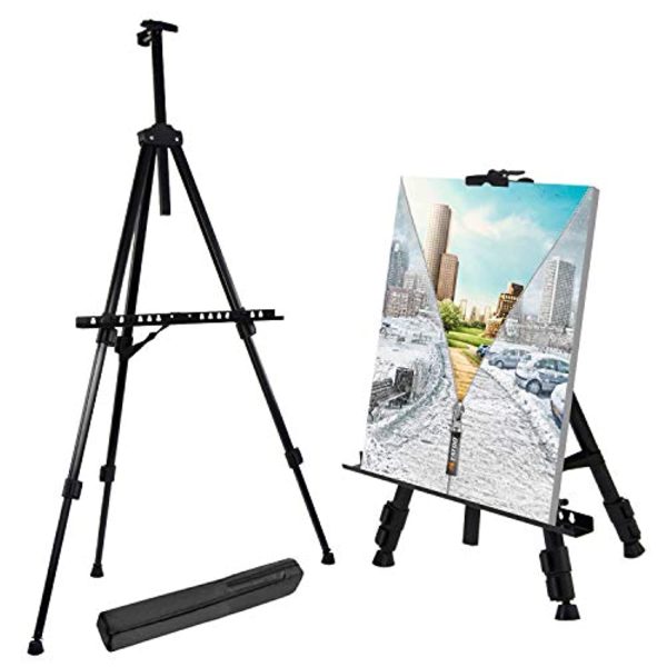 T-Sign 66  Reinforced Artist Easel Stand, Extra Thick Aluminum Metal Tripod Display Easel 21  to 66  Adjustable Height with Portable Bag for Floor Table-Top Drawing and Displaying Online now