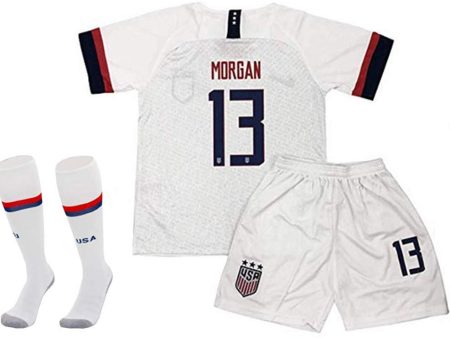 SPPORR Alex Morgan #13 USA National Team Home 2019 2020 Season Kids Youth Sport T-Shirt & Shorts & Socks White Black Supply