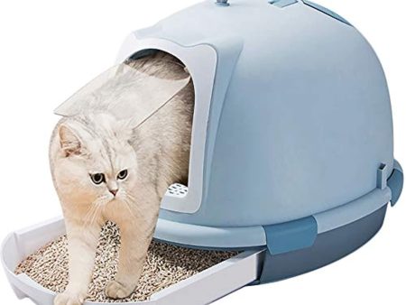 EverWin  Cat Litter Box Large Closed Kitten Toilet Pan Hooded Sand Basin with Removable Tray Scoop Handle Anti-Splashing Deodorizing for Cats Kittens (Blue) Online now