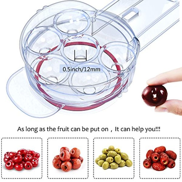 VersionTECH. Cherry Pitter, Stainless Steel Multiple Cherrystone Remover Tool Olive Tool Machine with Pits and Juice Container 6 Cherries Red Online