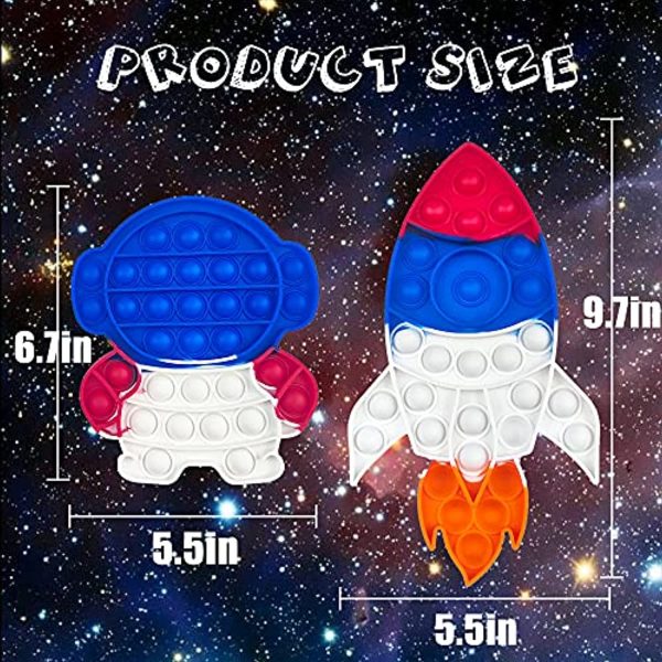 LANZIMOOD 2 Packs Pop Fidget Sensory Toys,Stress Relief Silicone Pressure Relieving Toys for Children and Adults（Astronauts & Rocket） Cheap