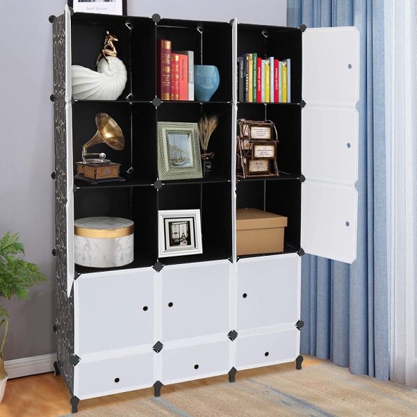 VINGLI Cube Storage Organizer, Plastic Closet Cabinet, DIY Plastic Modular Book Shelf Unit, Cube Shelves with Doors and Hanging Rods,12 Cubes on Sale