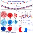 Moon Boat  66PCS 4th Fourth of July Decorations Set - Patriotic Paper Fans+Tissue Pom Poms+Star Streamer+American Flag Banner Garland+Hang Swirls+Balloons Cheap