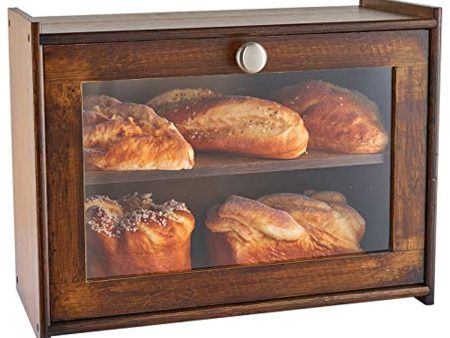 WORTHYEAH Bamboo Bread Box for Kitchen Countertop, Wooden Bread Storage Box with Transparent Window, 2-Layer Large Capacity Bread Storage, Kitchen Bread Holder, Self Assembly Online