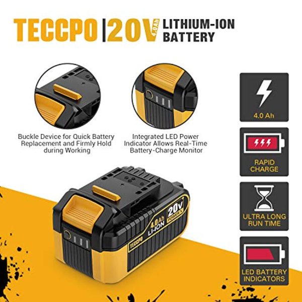 TECCPO 20V MAX 4.0 Ah Lithium Ion Battery-Pack, Rechargeable Replacement Battery, for All 20V TECCPO Cordless Power Tools-ZPK18HS4000 For Discount