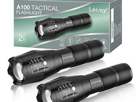 LETMY LED Tactical Flashlight 2 Pack, Ultra Bright Military Grade XML T6 High Lumens Flashlights, Portable Handheld Flash Lights with 5 Modes, Zoomable, Waterproof for Camping Outdoor Emergency Hot on Sale