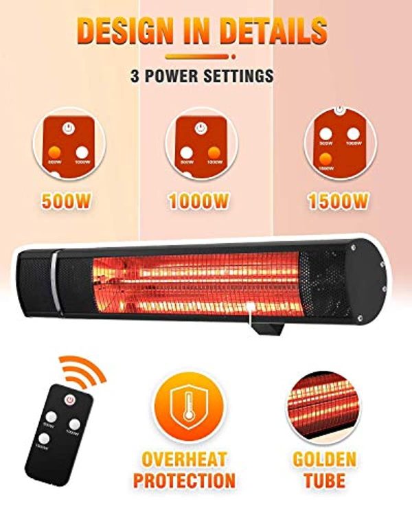 Sunday Living Electric Patio Heater, 1500W Outdoor Heater with 3 Power Settings, Infrared Heater with Remote Control, Overheat Protection, Super Quiet Wall Mounted Space Heater, In Outdoor, TW15R Cheap