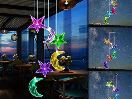 Vinkki Solar Wind Chime Color Changing Solar Light Moon Star LED Wind Chime Wind Mobile Portable Waterproof Outdoor Decorative Romantic Wind Bell Light for Patio Yard Garden Home For Sale