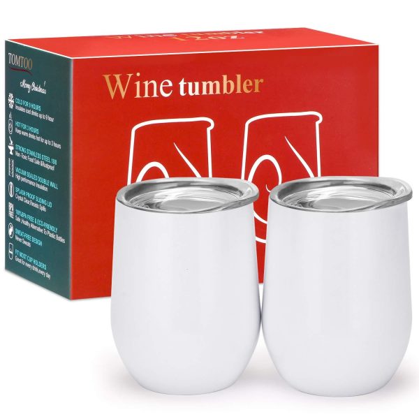 TOMTOO Insulated Wine Tumbler With Lid,12 oz Double Wall Vacuum Insulated Stainless Steel Wine Glasses for Wine, Coffee, Drinks, Champagne, Cocktails，2 Pack Online Sale