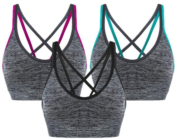 AKAMC Women s Removable Padded Sports Bras Medium Support Workout Yoga Bra 3 Pack Hot on Sale