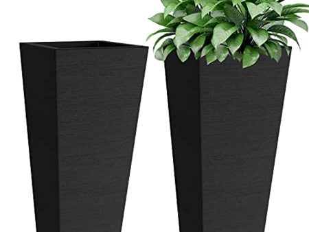 Verel Set of 2 Tall Outdoor Planters - 24 Inch Large Outdoor Planters with Small Planting Pots – Indoor and Outdoor Rectangular Flower Pots for Front Door, Patio and Deck (Black) Cheap