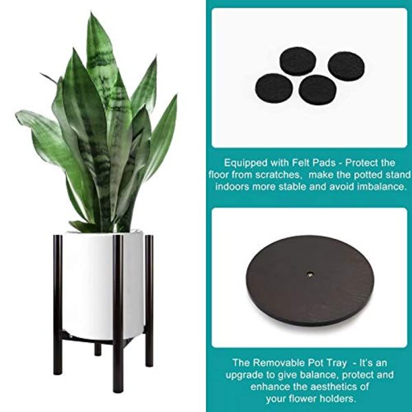 Uneedem Indoor Plant Stand - Adjustable Plant Stands for Indoor Plants, Bamboo Mid Century Modern Plant Holder, Fits Medium & Large Pots Sizes 7 8 9 10 11 inches, Dark Walnut (Pot Not Included) For Sale