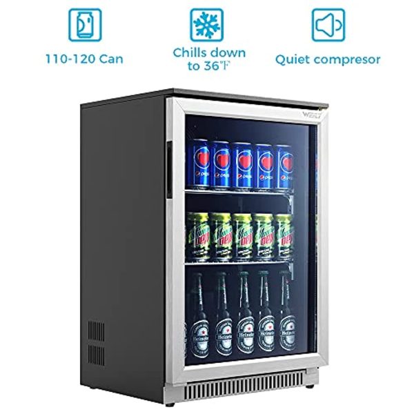 Weili Beverage Refrigerator and Cooler, 20 Inches Wide Beer Soda Fridge with Stainless Steel & Glass Door for Home Office Bar, Auto Defrost, Built-in Freestanding Supply