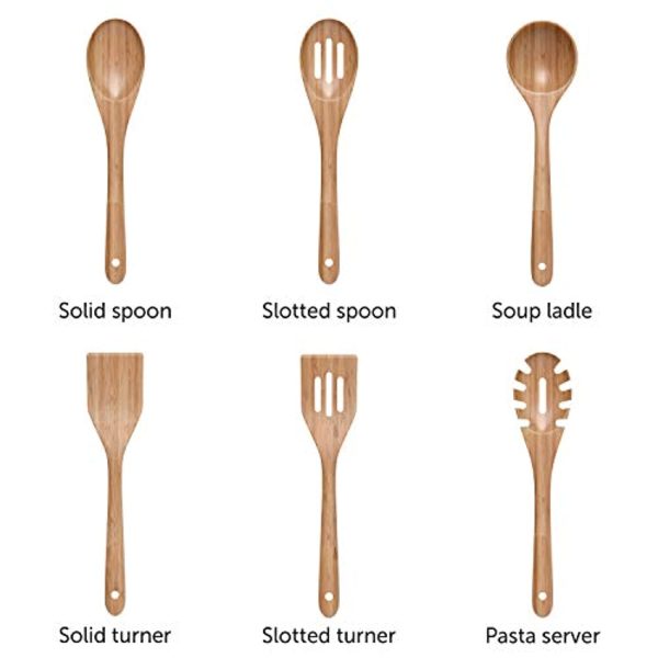 Verel  Wooden Kitchen Utensils Set - 6 Piece Non-Stick Bamboo Wooden Utensils for Cooking - Easy to Clean Reusable Wooden Spoons for Cooking, Spatula, Ladle, Turner & Pasta Server Online Hot Sale