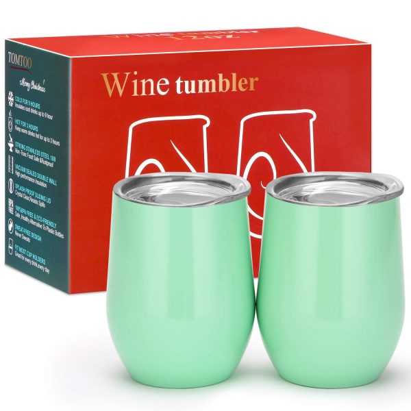 TOMTOO Insulated Wine Tumbler With Lid,12 oz Double Wall Vacuum Insulated Stainless Steel Wine Glasses for Wine, Coffee, Drinks, Champagne, Cocktails，2 Pack Online Sale