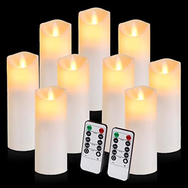 QIDEA Flickering Flameless Candles with 10-Key Timer Remote, Exquisite Decor Battery Operated Candles Outdoor Heat Resistant with Realistic Moving Wick LED Flames For Cheap