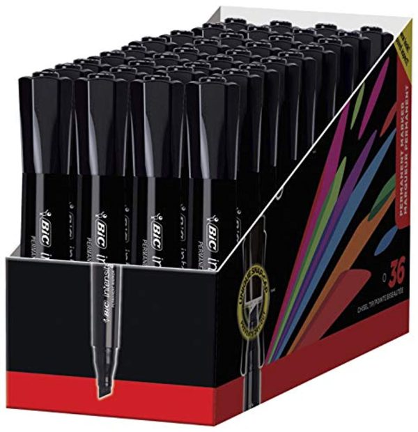 BIC Intensity Permanent Marker, Tank style, Chisel Tip - Box of 36 Black Markers Cheap