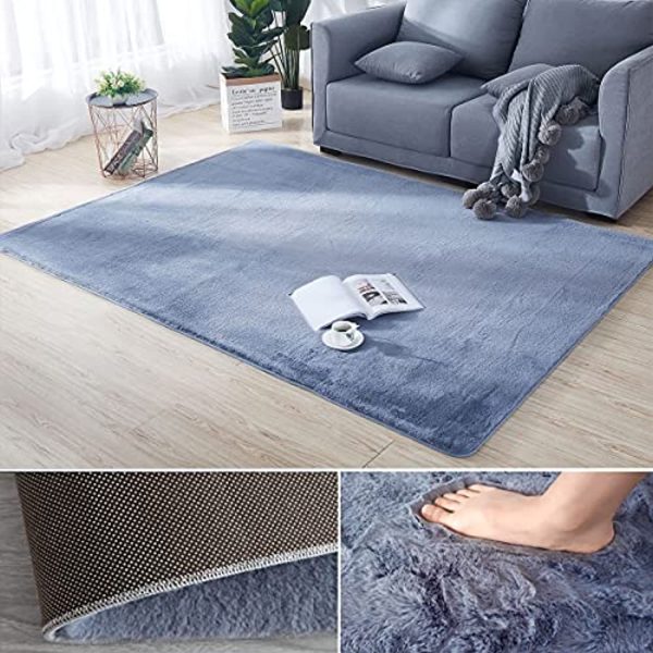 Wondo Area Rug Large Shaggy Rug Fluffy Imitation Rabbit Fur Floor Carpet Soft and Non-slip with 3m Nano Adhesive Tape for Living Room Dining Room Bedroom Kids Room Grey 140x200cm Cheap