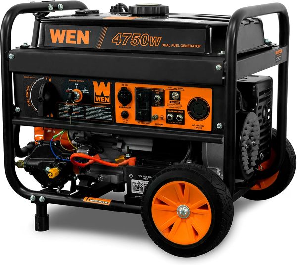 WEN DF475T Dual Fuel 120V 240V Portable Generator with Electric Start Transfer Switch Ready, 4750-Watt, CARB Compliant Supply