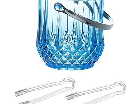 YWSHF Ice Bucket with 2 Tongs, Plastic Ice Bucket with Handle, Acrylic Transparent Champagne Beer Wine Ice Bucket for Home Hotel Bar Pub Restaurant, Blue Online Hot Sale