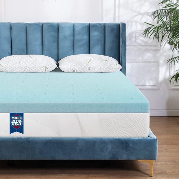 IULULU Mattress Topper for Queen Bed, Gel Swirl Memory Foam Soft Bed Topper for Back Pain, 3 inch, Light Blue Online