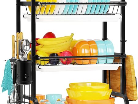 Wizdays Dish Drying Rack, 304 Stainless Steel 3-Tier Dish Rack with Utensil Holder, Cutting Board Holder and Dish Drainer for Kitchen Counter For Cheap