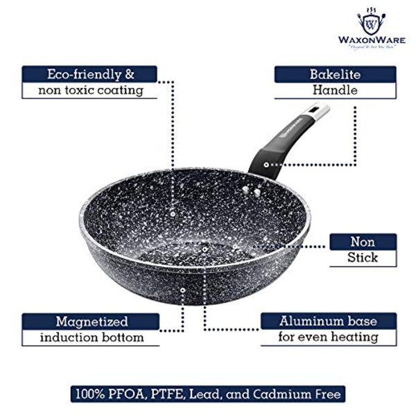 WaxonWare 11 Inch Non Stick Wok & Stir Fry Pan With STONETEC (A 100% PTFE, PFOA and APEO Free) Ceramic Coating & Induction Bottom + Free Table Trivet on Sale