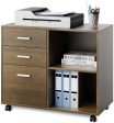 DEVAISE 3-Drawer Wood File Cabinet, Mobile Lateral Filing Cabinet, Printer Stand with Open Storage Shelves for Home Office, Gray Oak Supply