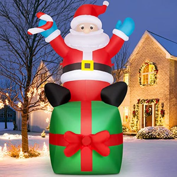 WDERNI 6FT Christmas Inflatable Santa Clause with LED Lights - Happy Xmas Holiday Blow Up for Outdoor Yard Lawn Garden Archway Thanksgiving Decorations Supply